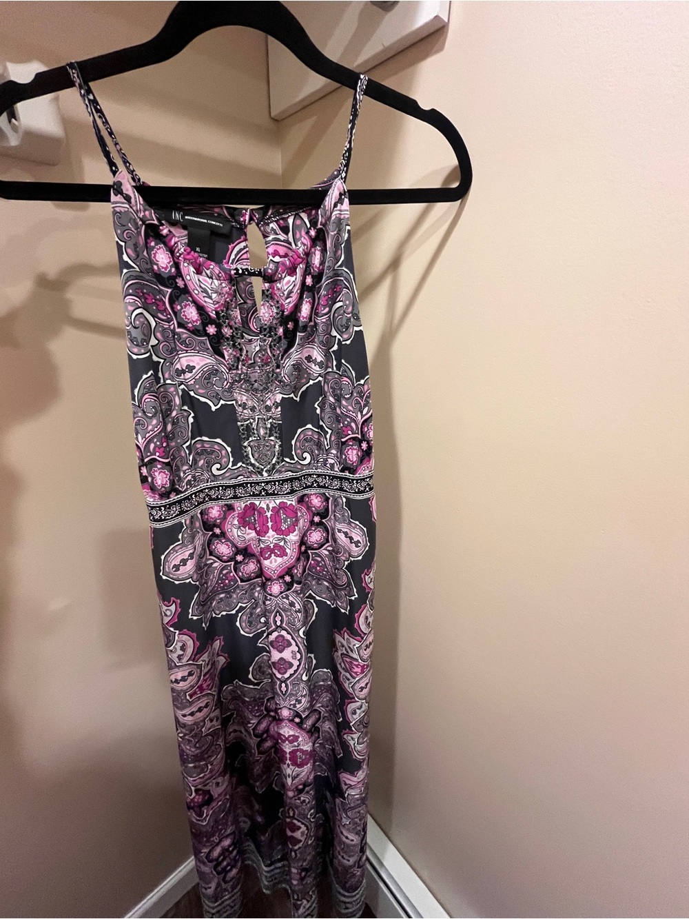 INC International Concepts Pink & Gray Paisley Spaghetti-Strap halter Maxi Dress